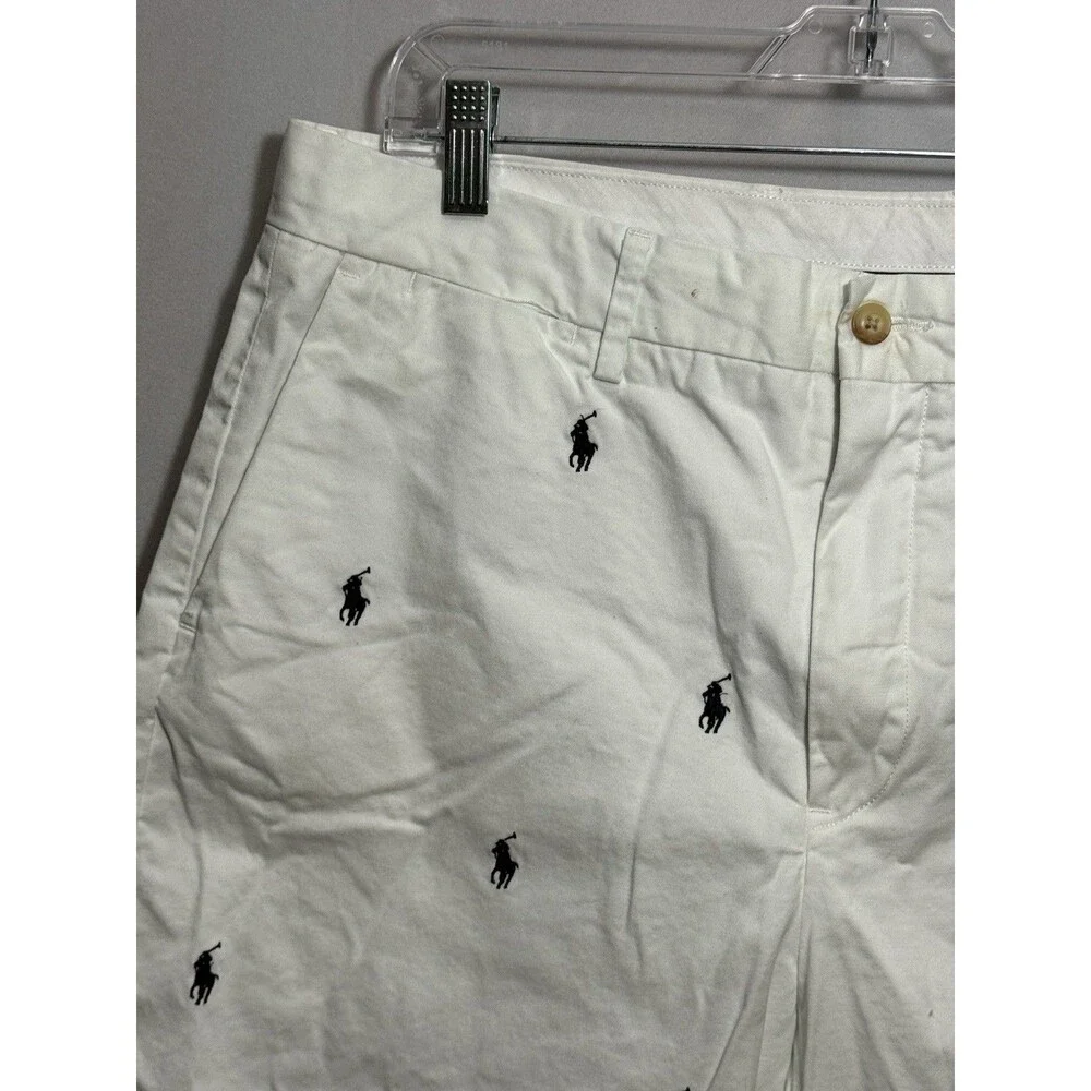 Polo Ralph Lauren All Over Pony Stretch Classic Fit Chino Shorts Mens 34 White